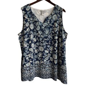 Catherines Womens Tank Top Size 2X Rhinestones Mixed Floral Print Boho Beachy